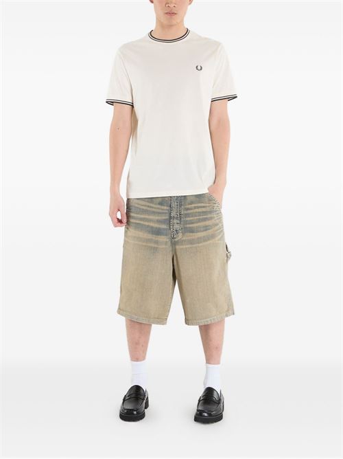 T-shirt uomo Fred Perry panna e verde con bordino FRED PERRY | M158884A
